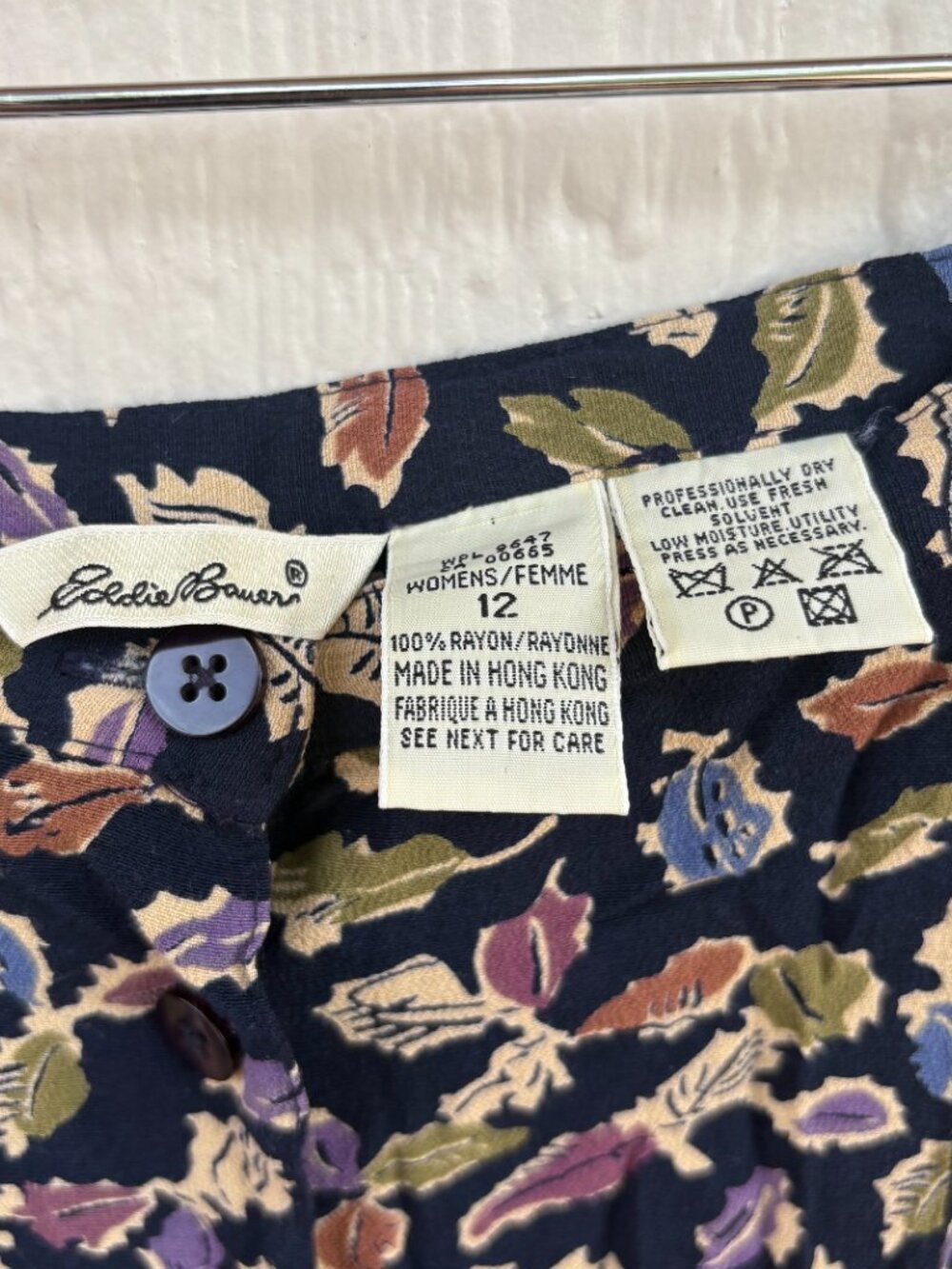 Vintage Eddie Bauer Pleated Midi Skirt Women's 12 Navy Blue Leaf Print Autumn - Picture 2 of 6